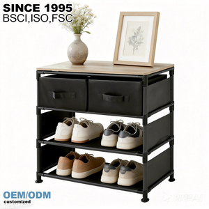 Unità di Stoccaggio Pieghevole con Telaio in Metallo e Due Cassetti in Tessuto Non Tessuto, Organizzatore Domestico Multi-Livello Rimovibile - Product Image 3