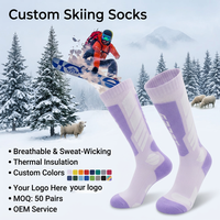 Chaussettes de ski personnalisées OEM en gros, couleur au choix, mélange laine/nylon, hauteur genou, en tissu éponge, écologiques, anti-humidité, pour jeunes femmes, hiver