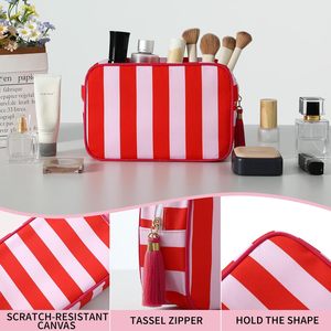 Bolsa de Maquillaje Ligera con Borlas y Logotipo Personalizado al por Mayor, Neceser de Viaje con Cierre, Estuche Cosmético a Rayas, Regalo para Mujer - Product Image 2
