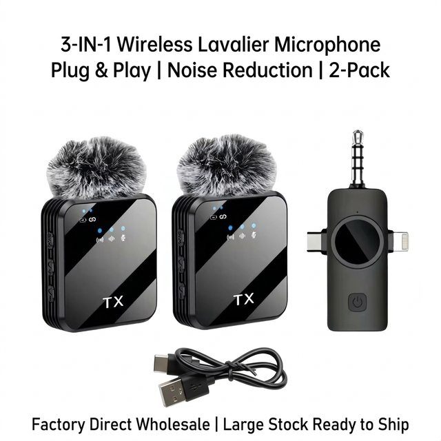 3-in-1 Microphone for Phone Wireless Lavalier Microphone for Cameras Mini Microphonef for Blogging with Ai Noise Reduction