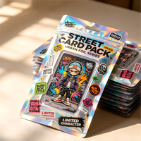 Pochette personnalisée brillante en film laser holographique pour cartes de jeu, avec fermeture éclair et trou Euro, format plat