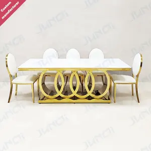 Junqi wholesale modern high end elegant luxury gold or silver 6 seater dining table set marble table