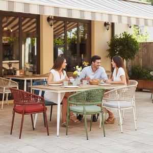 Chaise de salle à manger en rotin d'extérieur avec coussin, fauteuil de patio en aluminium vert tressé pour jardin et balcon - Product Image 3
