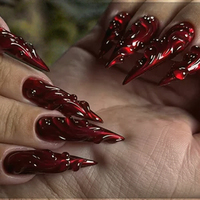Très vendus en Europe et en Amérique, faux ongles autocollants 3D effet vague d'eau, style sexy fille, noir et rouge, œil de chat rouge, 30 pièces