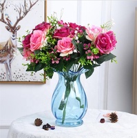 Bouquet de 12 têtes de fleurs en soie, roses artificielles en gros pour la décoration de la maison, de la table et des mariages