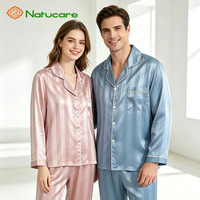 Ensembles de pyjamas pour couples M-XXXL en satin de soie rayé, vêtements de nuit à taille élastique, tenue d'intérieur pour amoureux, homme et femme, vêtements de pyjama pour amoureux