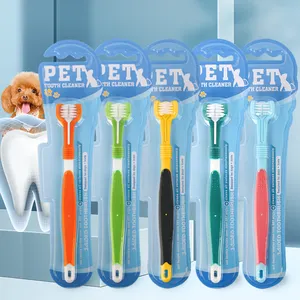 定制自有品牌牙石清洁3D三头狗牙刷猫狗宠物牙刷