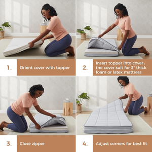 Tùy Chỉnh Màu Xám Polyester 3Inch Đôi Nệm <span class=keywords><strong>Topper</strong></span> Duy Nhất Bìa Bộ Nhớ Bọt Nệm Cao Su Bìa Với Dây Kéo - Product Image 5