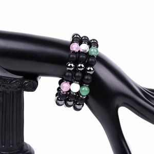 Offre Spéciale <span class=keywords><strong>Bracelet</strong></span> élastique en pierre d'hématite et de quartz rose de 8mm <span class=keywords><strong>Bracelet</strong></span> de guérison en agate simple Convient à un usage quotidien pour hommes ou femmes - Product Image 2