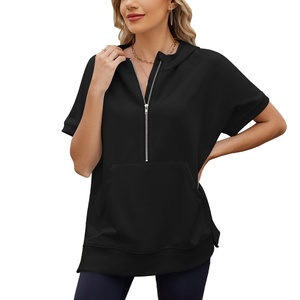 JAC22 DZ54182 Collezione Primavera Estate <span class=keywords><strong>Felpa</strong></span> con Cappuccio da <span class=keywords><strong>Donna</strong></span>, Ampia e <span class=keywords><strong>a</strong></span> <span class=keywords><strong>Maniche</strong></span> <span class=keywords><strong>Corte</strong></span> con Cerniera - Product Image 6