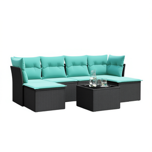 Set di divani da giardino in polyrattan nero da 7 pezzi con cuscini, mobili da esterno - Product Image 1