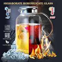 Pichets à eau en verre borosilicaté de 74oz/2.2 litres Pichet à thé pour infusion de fruits Couvercle à poignée Boissons chaudes/froides Jus de thé glacé