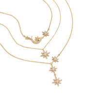 Pendentif étoile et lune en Y, chaînes multiples, acier inoxydable 316L, plaqué or 18 carats, zircon, ne ternit pas, pour un usage quotidien