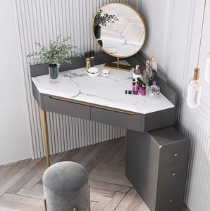 grey and gold dressing table Marie Grey Dressing Table with Drawers – Laura James main image 1