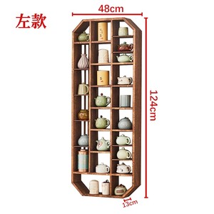 Estante de pared rectangular de madera de paulonia quemada con múltiples compartimentos para exhibir y almacenar juegos de té, ideal para salas de té. - Product Image 6