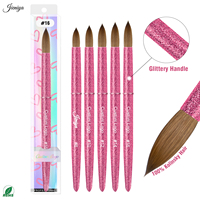Ensemble de pinceaux à ongles en acrylique Kolinsky de haute qualité avec manche métallique rose pailleté pour manucure et salons de beauté (commande en gros)