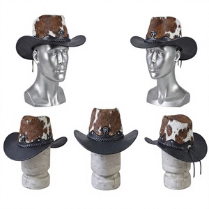 Sombrero de Vaquero de Cuero Unisex para Adultos, Bordado con Cuentas, Casual, para Fiestas al Aire Libre, Cuatro Estaciones, 58-60CM, Marca Personalizada NS-HDF8 Modelo - Product Image 2