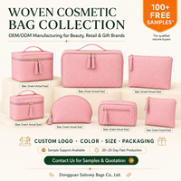 Pochette cosmétique en cuir PU tissé rose, logo personnalisé, sac à maquillage, trousse de toilette de voyage, vente en gros, fabricant OEM