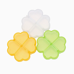 Mini boîte de rangement pour pilules en plastique, trèfle à quatre feuilles, organisateur de pilules quotidien à 4 compartiments, étui de séparation pour médicaments - Product Image 1