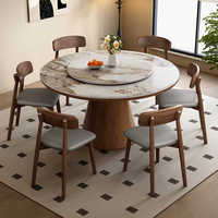 Gesinterter Stein Esstisch mit Drehteller Luxuriöser Wohnzimmer-Creme-Stil Hochwertiger Runder Esstisch und Stuhl-Sets
