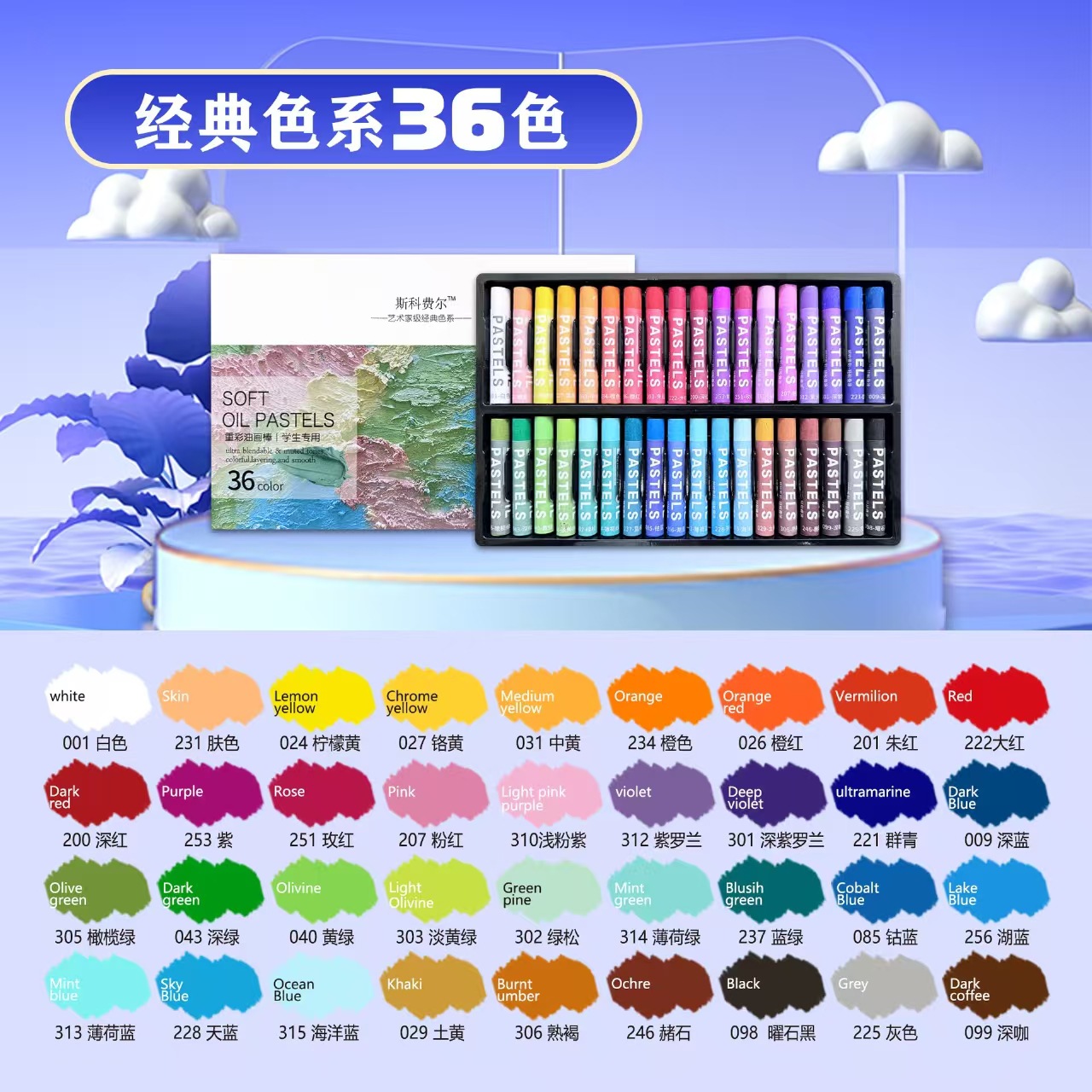 Bâton de peinture à l'huile pour étudiant, classique, 36 couleurs