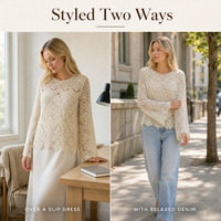 Hauts en dentelle au crochet personnalisés OEM ODM pour femmes, chemisier à manches longues ajouré à motif floral, ourlet festonné, style bohème décontracté pour le quotidien