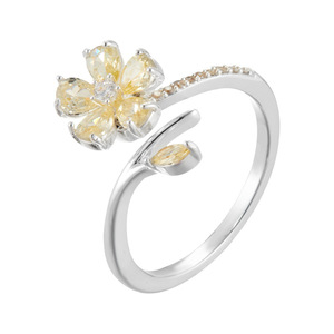 Flower Open <b>Ring</b> Micro Pave Zircon Adjustable Index <b>Finger</b> <b>Ring</b> Gift Jewelry - Product Image 5