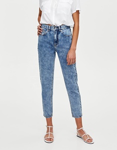 Basic mom Jeans snowflake denim capris high waist women jeans - Product Image 1
