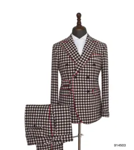 Plaid wool latest design blazer men custom made suits for groom wedding