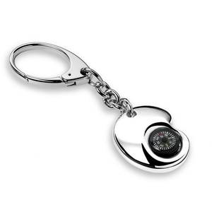 Keyring Goccia <b>Compass</b> Silver Metal With Chain And Direction Indicator For Outdoor <b>Navigation</b> - Product Image 1
