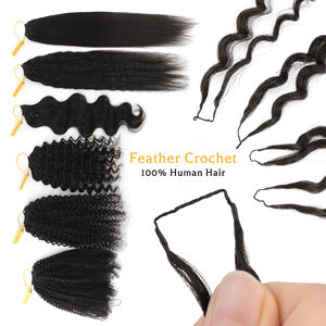 गर्म बिक्री 100 जी पुन: प्रयोज्य पंख क्रॉकेट ब्रेडिंग मानव बाल विस्तार 18 इंच पंख टिप क्रोकेट हेयर एक्सटेंशन किंकी कर्ली - Product Image 5