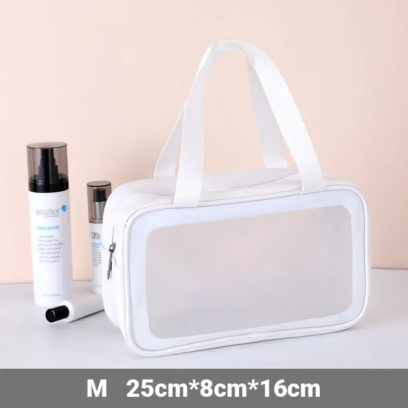 गर्म स्पष्ट Toiletry बैग के माध्यम से देखें पैकिंग घन संभाल के साथ स्पष्ट बैग के साथ जिपर प्लास्टिक भंडारण पीवीसी ज़िप बैग