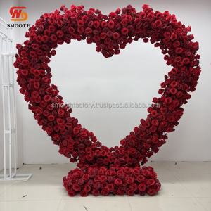 LEDA Soporte de Fondo para Boda Hecho a Mano de 7 y 8 pies con Arco de Flores en Forma de Corazón, Rosas Rojas de Seda Artificial y Camino de Flores - Product Image 4