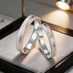 Anello di Coppia in Acciaio Inossidabile Bicolore con Diamante CZ Opaco, Fede Nuziale per Lui e Lei - Product Image 6