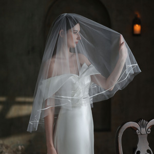 Europa e Stati Uniti atmosferico raso bordo sposa velo da sposa nuovo Super fata bianco doppio pomposo velo da sposa - Product Image 2