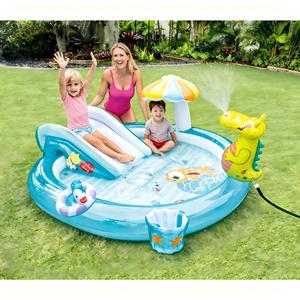 Inflatable Round Eco-Friendly PVC Water Play Center Kids Slide & Sprinkler <b>Pool</b> Outdoor Backyard Summer Toy - Product Image 5
