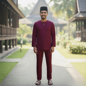 Baju Melayu Telayu Teluk Belanga ผ้าฝ้ายแบบไม่มีเหล็กระบายอากาศได้ดีจากเยอรมันผ้าถักแบบ2026 - Product Image 3