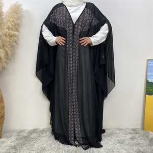 6739# New Chiffon Open Abaya Women Muslim Fashion Luxury Rhinestone Eid Ramadan Modest Ladies Clothing Autumn Lightweight - Product Image 4