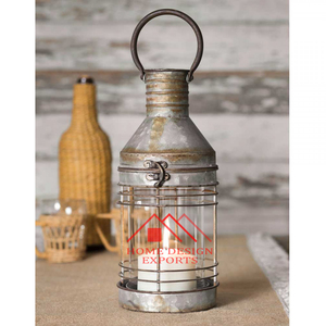 Porte-bougie rustique en fer avec bougeoir en verre pour centre de table, lanterne à bougie unique - Product Image 1