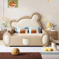 Lit enfant moderne et créatif en forme d'ours avec toboggan, cadre de lit rembourré en similicuir pour garçons et filles, mobilier pour tout-petits