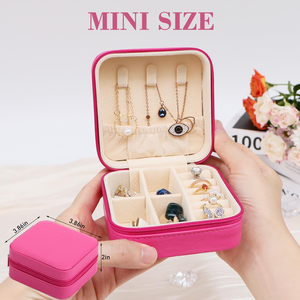 Hot Selling Portable Travel Square Leather Jewelry Organizer Storage <b>Box</b> with Zipper for Ring <b>Earrings</b> Necklace Case - Product Image 3