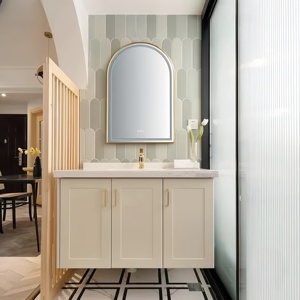 Mueble para lavabo de un seno Diseño Shaker Muebles sencillos de madera con encimera de mármol Armarios de cocina - Product Image 3
