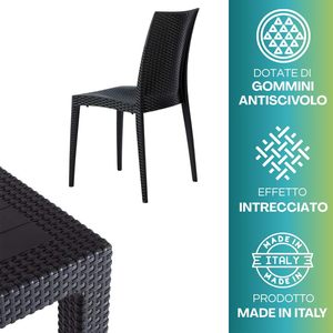 Set da giardino con tavolo quadrato e 4 sedie in plastica effetto rattan antracite impilabili senza braccioli - Product Image 4