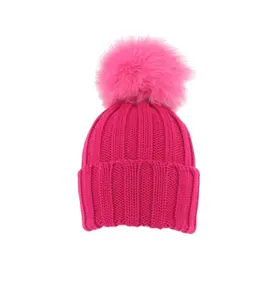 Best Product Beautiful Knitted Pink Beanies With Ecological Fake Fur Pompon For Everyday Use