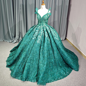 Jancember 9899 Exclusive Dark Green <b>Lace</b> Tulle Fabric Flower Quinceanera Dresses - Product Image 3