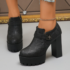 Thick Sole Deep Mouth Professional Flats Plus Size Autumn Fashion Women's Thick Heel Side Zipper High Heels - Product Image 2