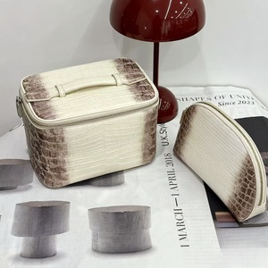 Gradient Crocodile Print Makeup <b>Bag</b> Set 2 Pcs Luxury PU Leather Cosmetic Organizer Travel Wash <b>Bag</b> Handheld Beauty Storage <b>Bag</b> - Product Image 3