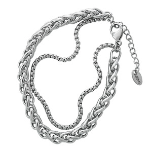 Bracelet en argent à double chaîne, design géométrique unisexe, maillons épais, bijoux tendance - Product Image 5