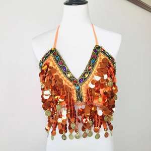 Sequin Halter <strong>Bra</strong> Top Salsa <strong>Belly</strong> <strong>Dance</strong> Boho Festival Clubbing <strong>Tribal</strong> <strong>Bra</strong> BH Top Lady Shiny Sequins <strong>Bra</strong> Top - Product Image 4