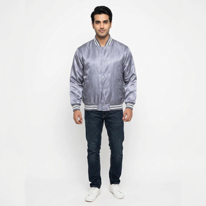 Blousons universitaires unisexes en satin de soie imperméables, grande taille, dernière mode, haute qualité, noir uni, prix de gros abordable - Product Image 1